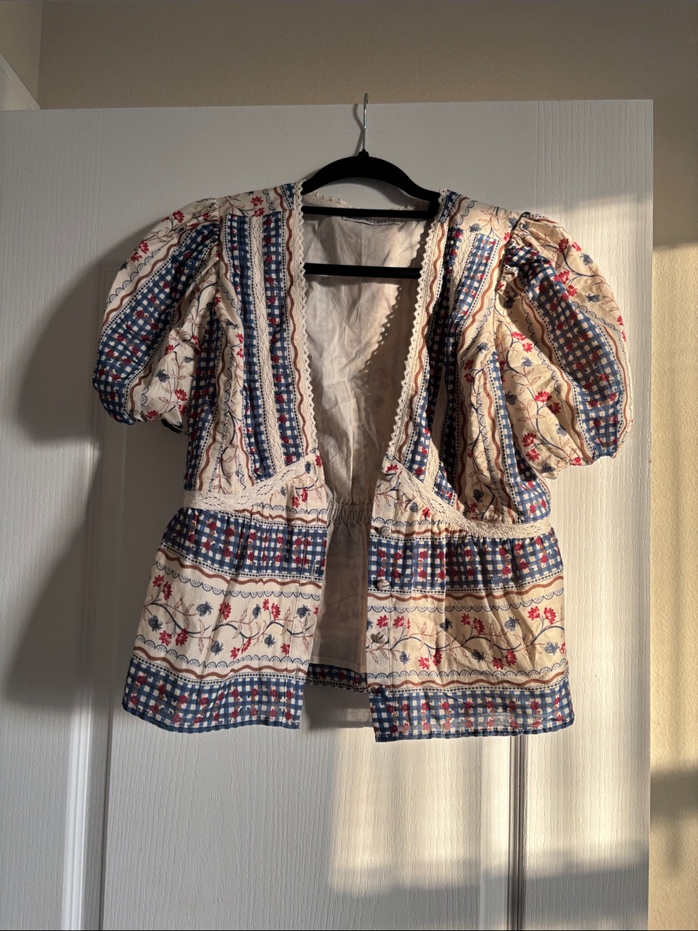 Abercrombie & Fitch Cream Jacket with Blue and Red Floral Trim